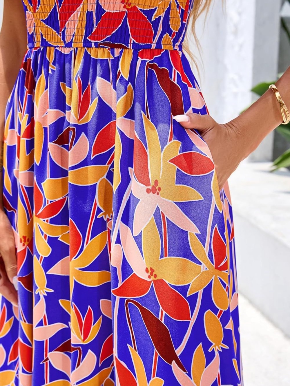 Floral Blue Maxi Dress with Puff Sleeves - Picture 3 of 5